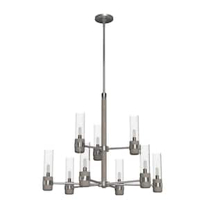 River Mill 9-Light Brushed Nickel Candlestick Chandelier with Clear Seeded Glass Shades