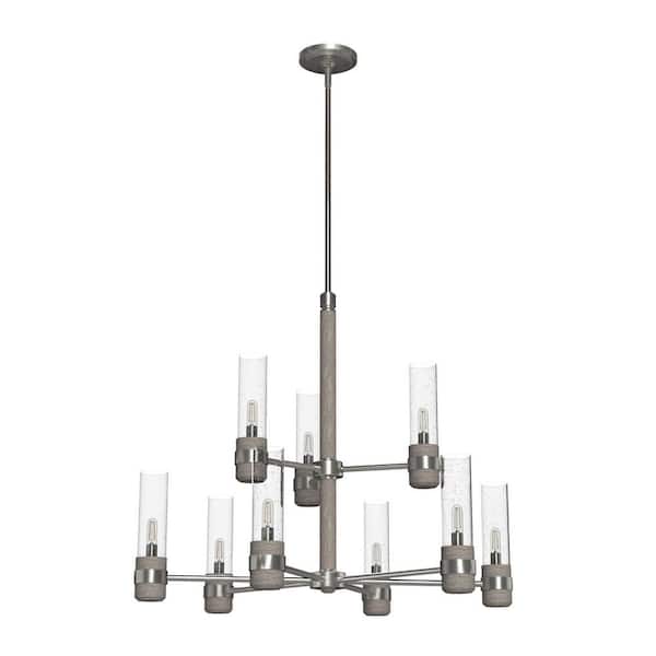 River Mill 9-Light Brushed Nickel Candlestick Chandelier with Clear Seeded Glass Shades