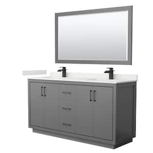 Icon 66 in. W x 22 in. D x 35 in. H Double Bath Vanity in Dark Gray with White Quartz Top and 58 in. Mirror