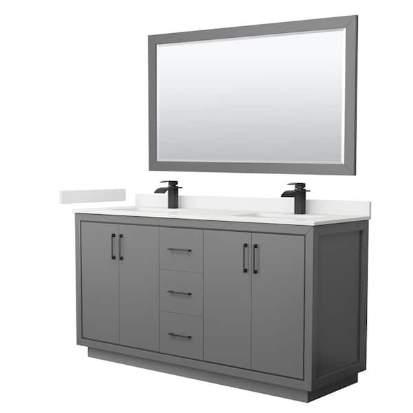 Wyndham Collection Icon 66 in. W x 22 in. D x 35 in. H Double Bath Vanity in Dark Gray with White Quartz Top and 58 in. Mirror
