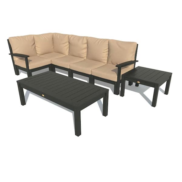 Highwood Bespoke Deep Seating 7-Piece Plastic Outdoor Sectional Set, Conversation Table, Side Table with Cushions