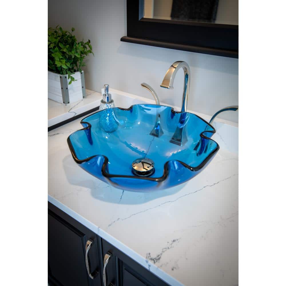 Eden Blue Wave Rim Tempered Glass Vessel Sink