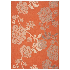 Courtyard Terracotta Natural/Brown 4 ft. x 6 ft. Floral Indoor/Outdoor Patio  Area Rug