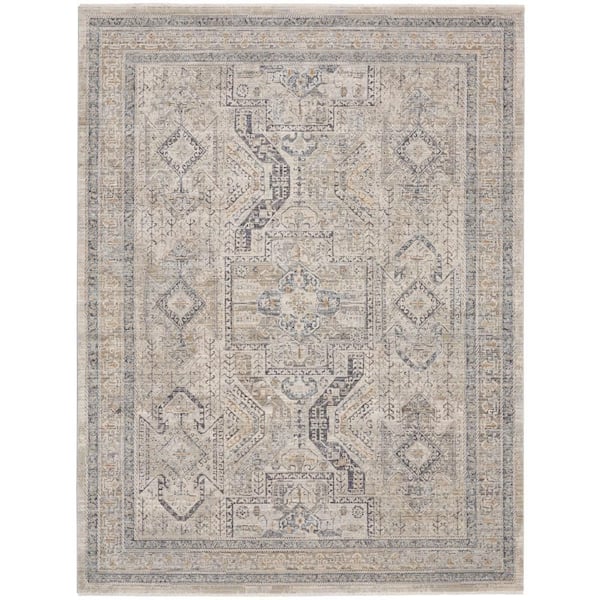 Lynx Ivory/Grey/Blue 10 ft. x 14 ft. All-Over Design Transitional Area Rug