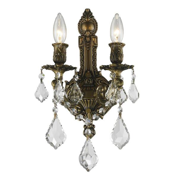 Worldwide Lighting Versailles 2-Light Antique Bronze Crystal Sconce