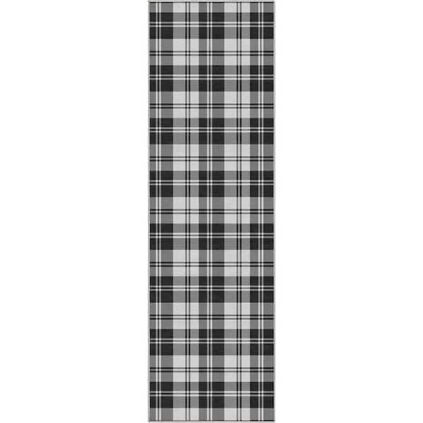 Black 2 ft. 3 in. x 7 ft. 3 in. Apollo Plaid Farmhouse Geometric Runner Area Rug