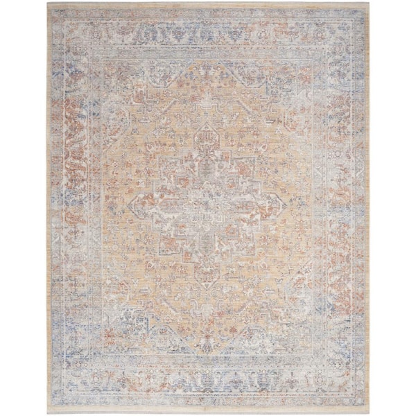 Nourison Elegant Heirlooms Grey Gold 9 ft. x 11 ft. Center medallion Traditional Area Rug