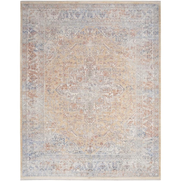 Nourison Elegant Heirlooms Grey Gold 9 ft. x 11 ft. Center medallion Traditional Area Rug