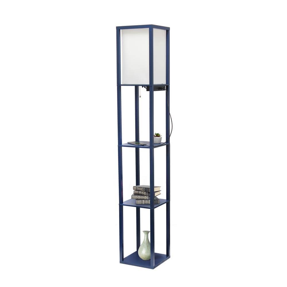 Classix Navy Blue 62.5" 3-Tier Shelf Floor Lamp with Linen Shade
