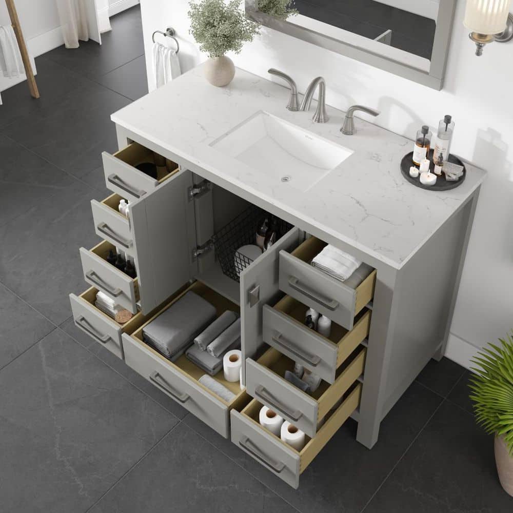 Elegant Aberdeen 42" Transitional Gray Vanity with White Carrara Marble Top