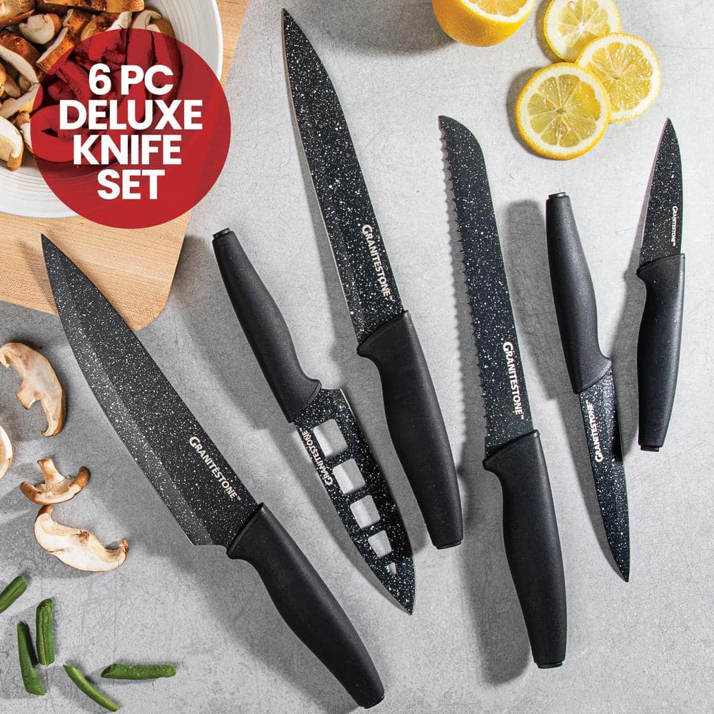 Granitestone Granitestone Nutriblade 6 PC Knife Set, Professional Kitchen Chef’s Knives with Sharp Stainless Steel Blades and Nonstick Granite Coating