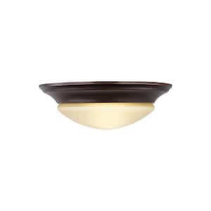 Nash 11.5 in. 1-Light Bronze Classic Contemporary Flush Mount with Amber Scavo Glass Twist-Lock Shade
