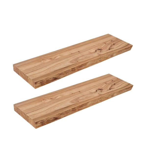 24 in. W x 8 in. D x 2 in. H Natural Solid Elm Wood Live Edge Floating Shelves Wall Mounted with Invisible Bracket