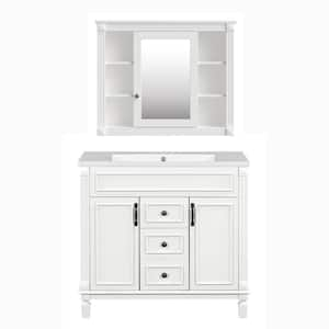 36 in. W x 18 in. D x 34 in. H Single Sink Bath Vanity in White with White Resin Top and Medicine Cabinet with Mirror