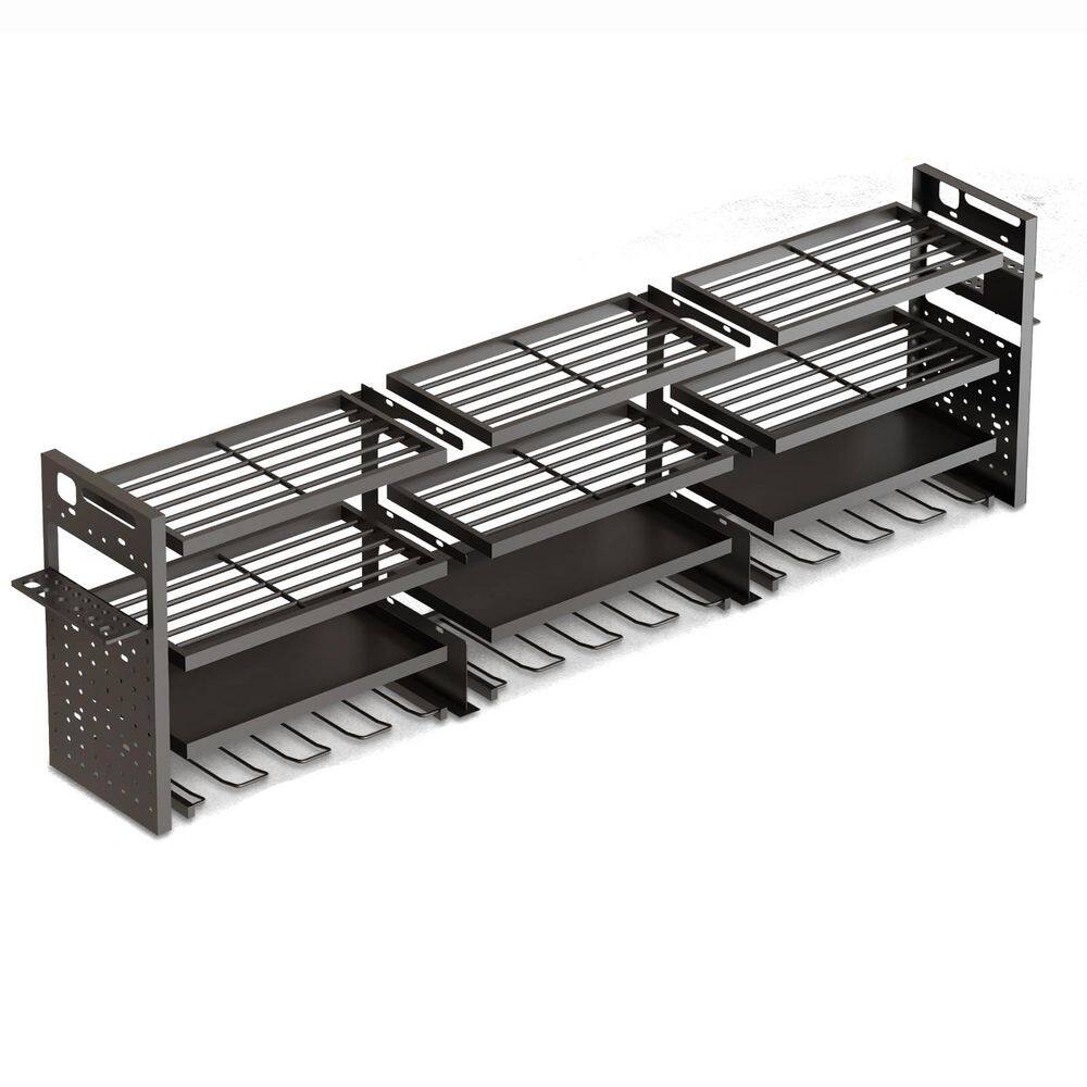 49 in. Black Steel Heavy Duty Wall Rack with 4-Tier Utility Shelf and 12 Cordless Drill Holder for Garage price history on PriceWatchPro