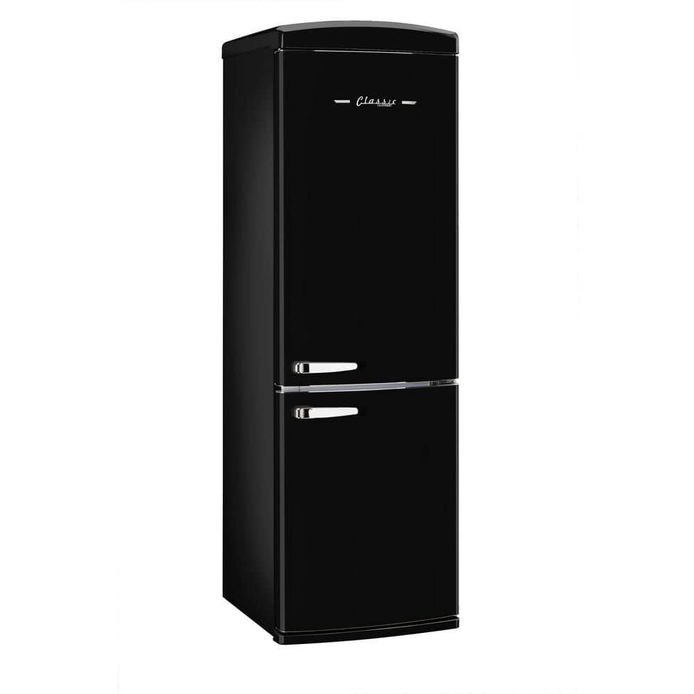 Midnight Black Retro 24" Bottom Mount Refrigerator with Chrome Accents