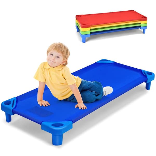 Blue (Pack of 4) Kids Stackable Naptime Toddler Cot 51 in. L x 23 in. W Daycare Rest Mat Colorful