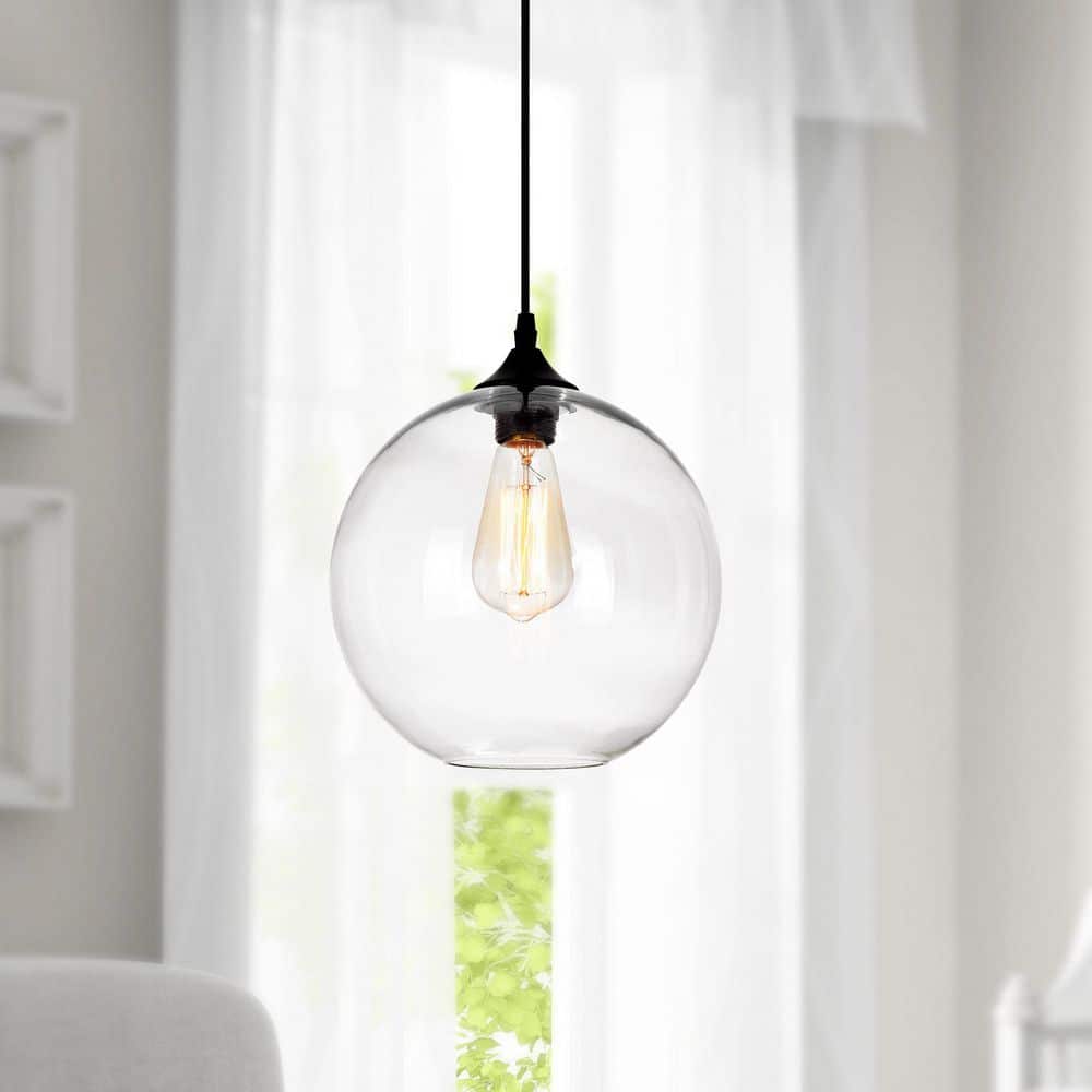Black and Clear Glass Globe Mini Pendant Light