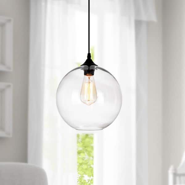 Glass 1-Light Black Down Mini Pendant Light with Clear Glass Shade
