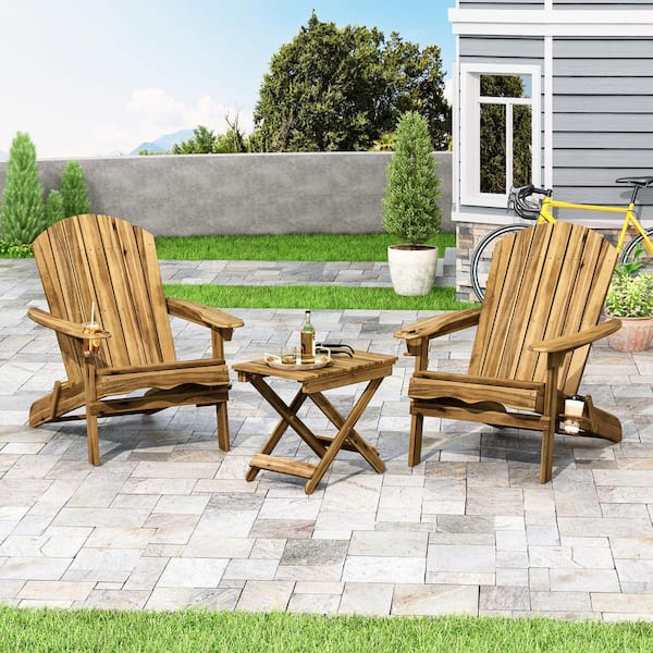 Noble House Bellwood Natural 3-Piece Wood Patio Conversation Seating Set