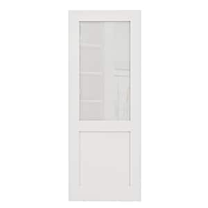 32 in. W. x 80 in. White Primed 1/2-Lite Frosted Glass door slab for Pocket Door Standard Door without Pocket Door Frame