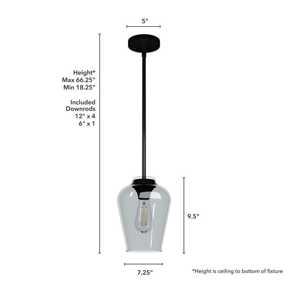 Vidria Matte Black 7.25" Mini Pendant Light with Vase-Shaped Glass