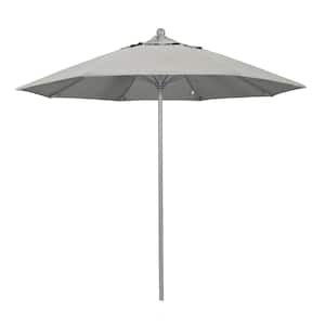 9 ft. Gray Woodgrain Aluminum Commercial Market Patio Umbrella Fiberglass Ribs and Push Lift in Granite Sunbrella