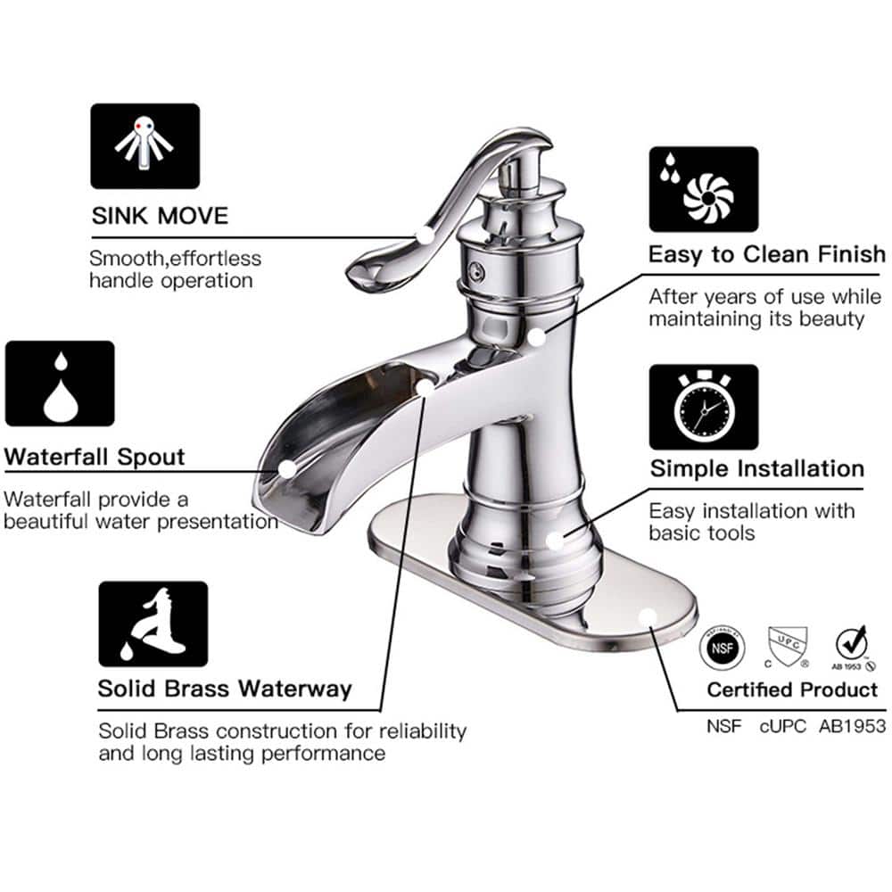 Polished Chrome Single-Handle Waterfall Bathroom Faucet