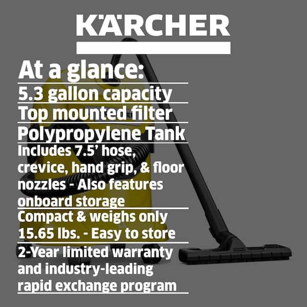 Karcher WD 3 Multi-Purpose 4.5 Gal. Wet-Dry Shop Vacuum Cleaner with  Attachments, Blower Feature and Compact Design 1000-Watt 1.628-114.0 - The  Home Depot