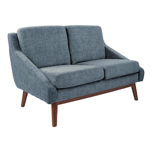 Mid-Century Loveseat in Navy Fabric with Coffee Finish Legs