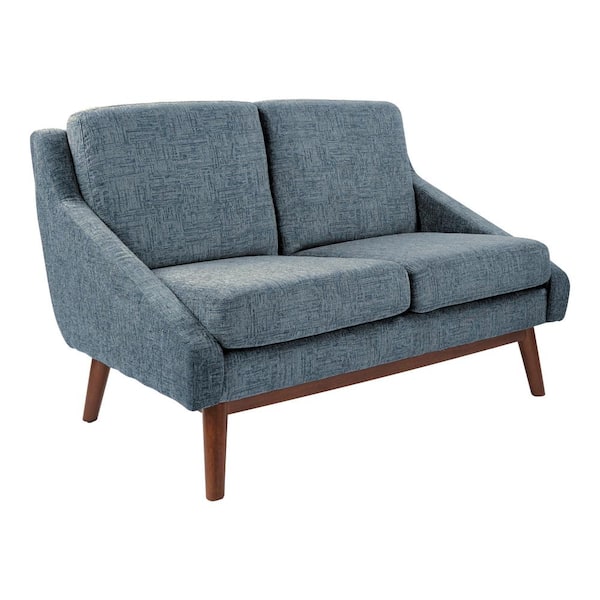 Office Star Products Mid-Century Loveseat in Navy Fabric with Coffee Finish Legs