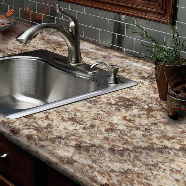 Hampton Bay 8 Ft White Laminate Countertop With Full Wrap Ogee Edge In Bianco Romano With Backsplash 187235v8 The Home Depot