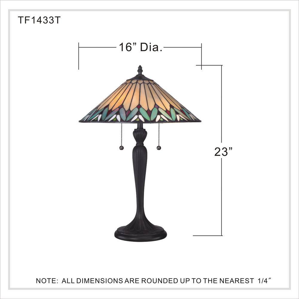 Vintage Bronze Stained Glass Tiffany Style Table Lamp