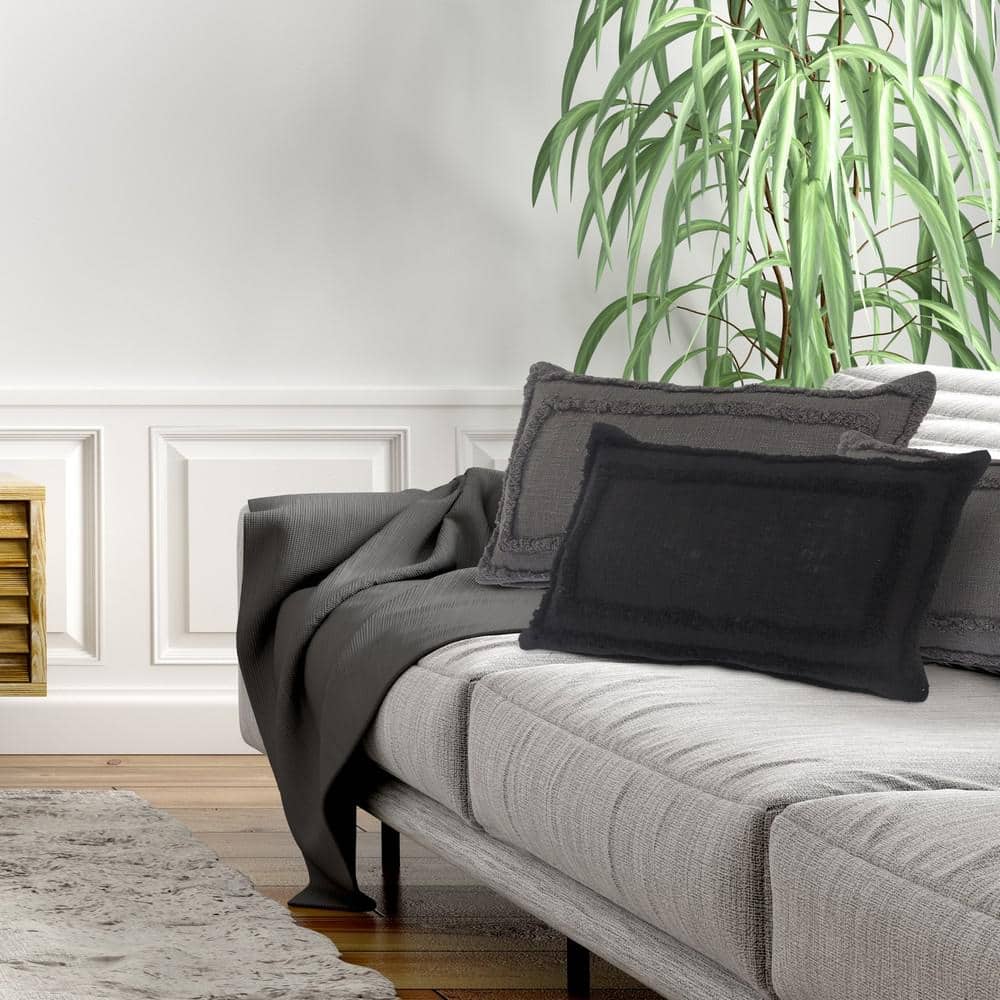 Modern Black Tufted Lumbar Throw Pillow, 16" x 24"