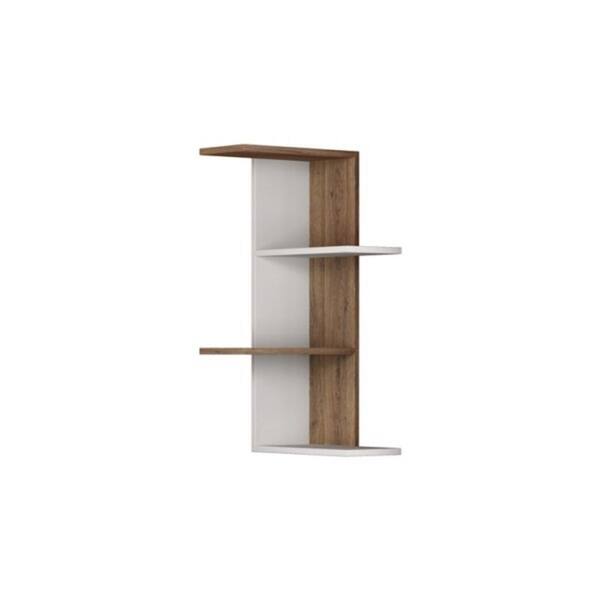 Tayse Rugs Bowcott White and Light Walnut Mid-Century Modern Wall Shelf