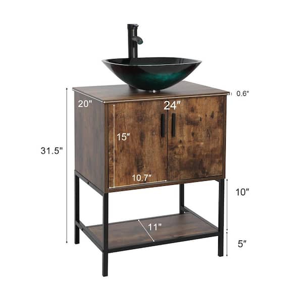 24 in. W x 20 in. D x 31.5 in. H Freestanding Bath Vanity in Brown with Single Ceramic Turquoise Top and ORB Faucet