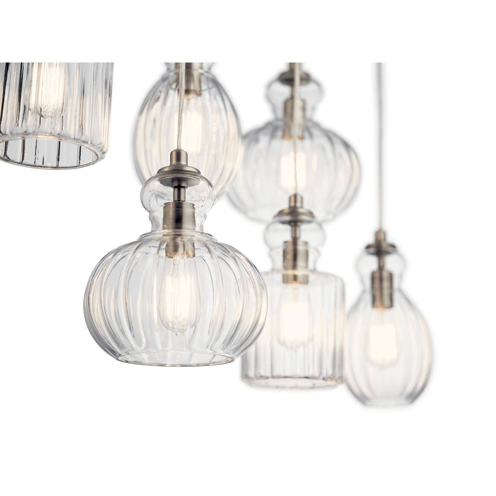 Brushed Nickel 6-Light Linear Chandelier with Clear Glass Shades