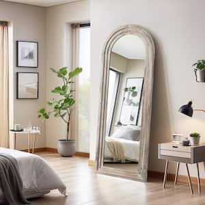 21 in. W x 64 in. H Classic Arched Solid Wood Framed Leaning Mirror in Weathered White