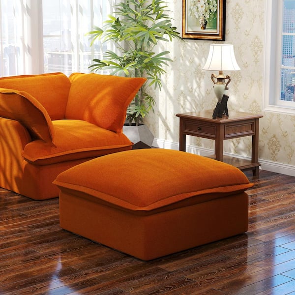 40 in. 1-Piece Armless Velvet Upholstered Square Sectional Sofa Accent Storage Ottoman with Pine Wood Frame in Orange