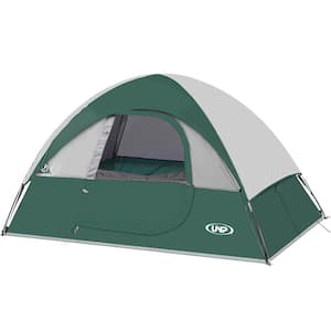 9 ft. x 7 ft. 4 Person Green Camping Tent with Rainfly Easy Set Up-Portable Dome