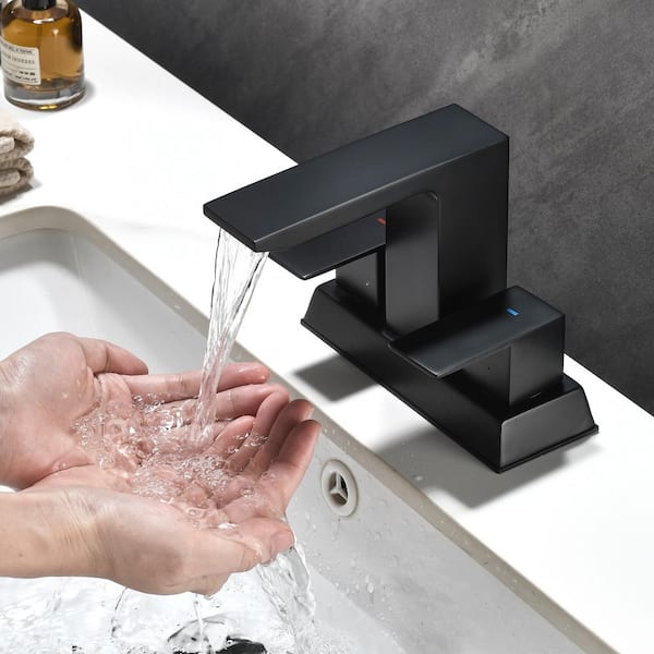 4 in. Centerset Double Handle Bathroom Sink Faucet with Pop-up Drain in Matte Black SB5