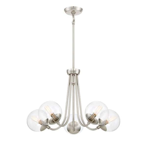Home Decorators Collection 5-Light Brushed Nickel Chandelier with Globe Clear Glass Shades