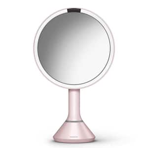 9.1 in. x 15.1 in. Lighted Magnifying Tabletop Makeup Mirror in Pink Stainless Steel