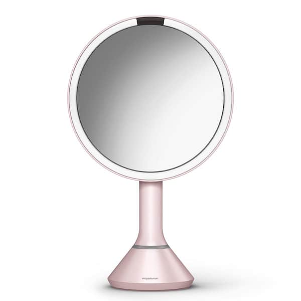 simplehuman 9.1 in. x 15.1 in. Lighted Magnifying Tabletop Makeup Mirror in Pink Stainless Steel