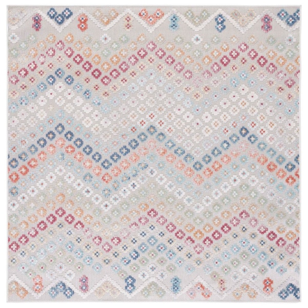 Cabana Rust/Blue/Ivory 7 ft. x 7 ft. High-Low Zig-Zag Indoor/Outdoor Square Area Rug