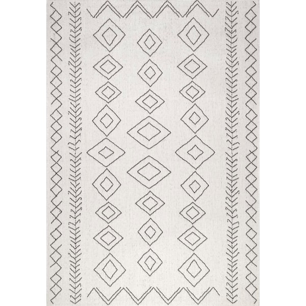 Serna Moroccan Diamonds Ivory 8 ft. 6 in. x 13 ft. Indoor/Outdoor Patio Area Rug