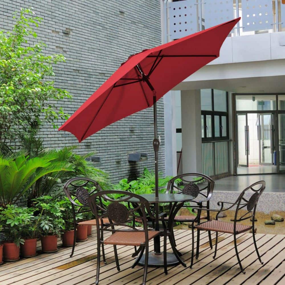 Red 9ft Steel Frame Outdoor Patio Umbrella with Crank