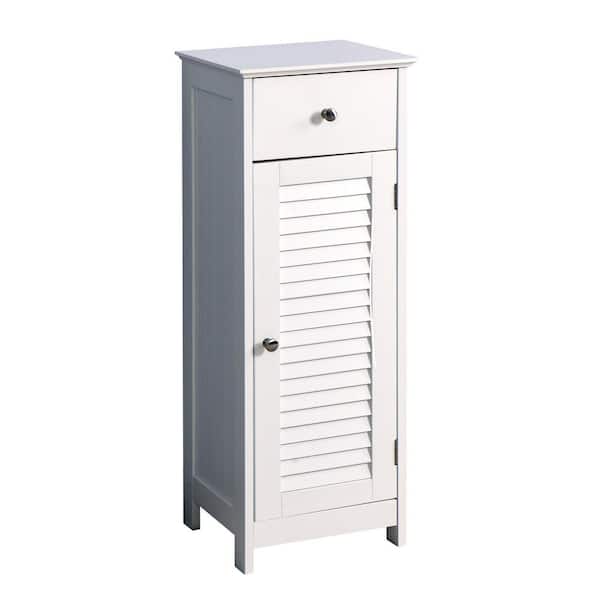 Unbranded 12.6 in. W x 11.81 in. D x 34.25 in. H White Floor Linen Cabinet with Drawer and Single Shutter Door