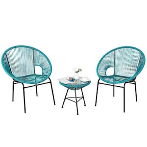 3-Piece Metal Frame Outdoor Bistro Set with Glass Table