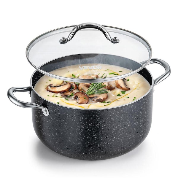 Aluminum Stock Pot, 8 qt. Nonstick Ceramic Coated Pot with Glass Lid, PFOA-Free, PFAS-Free, Compatible with Gas Stoves